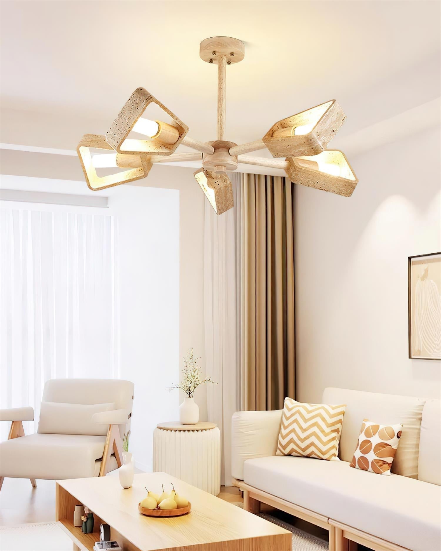 Feyno Travertine & Wood Ceiling Light - Neutralighting