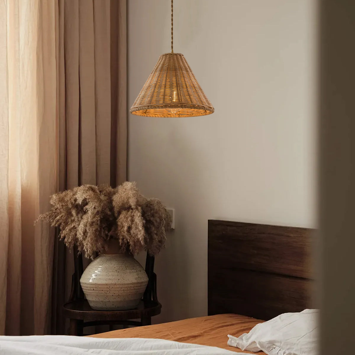 Pendant Lamp Rattan Shade and Metal Body Cone Shape Natural Minimalist - Neutralighting