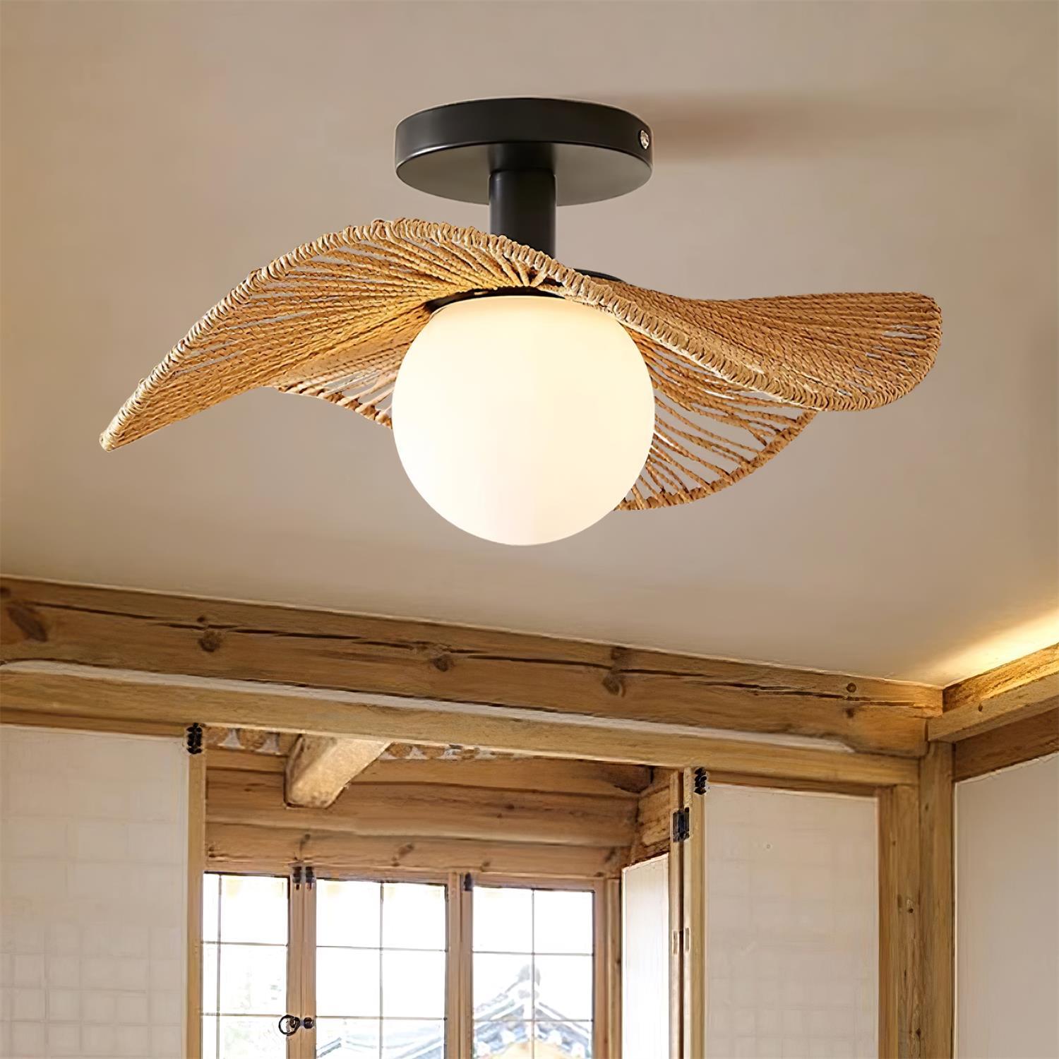 Fynora Woven Semi Flush Ceiling Light - Neutralighting