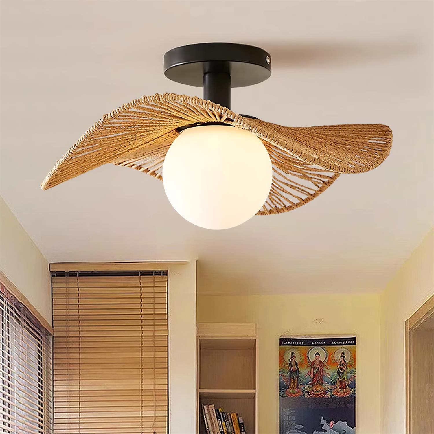 Fynora Woven Semi Flush Ceiling Light - Neutralighting