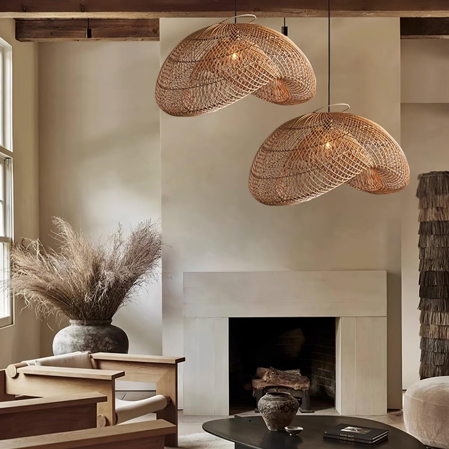 Juno Rustic Rattan Pendant Light Living Room - Neutralighting