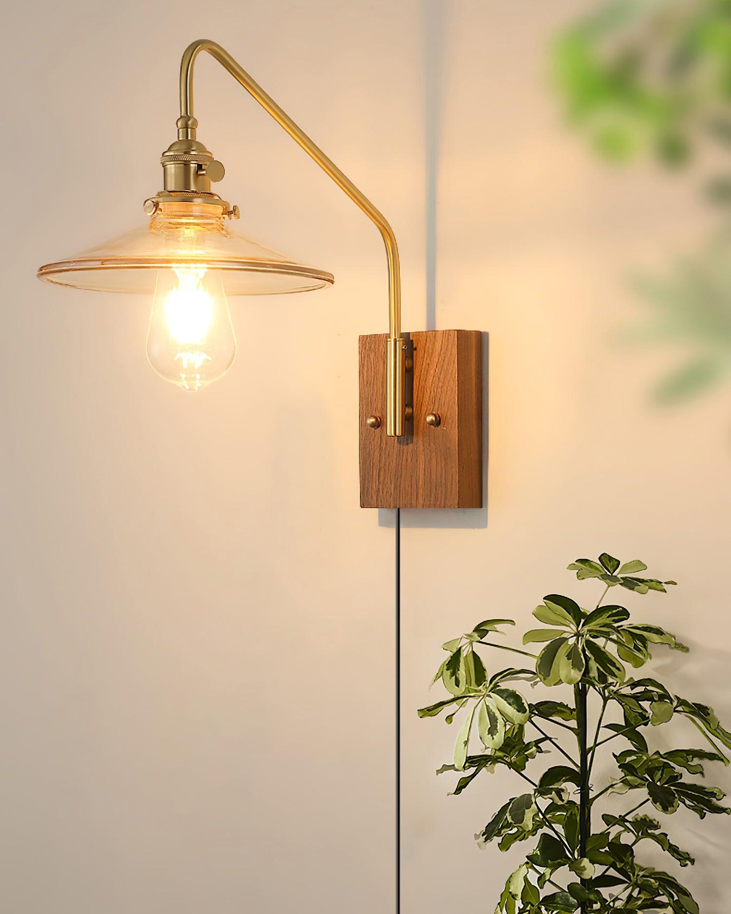 Wall Light Retro Plug In with Brass, Walnut French Elegance - Neutralighting
