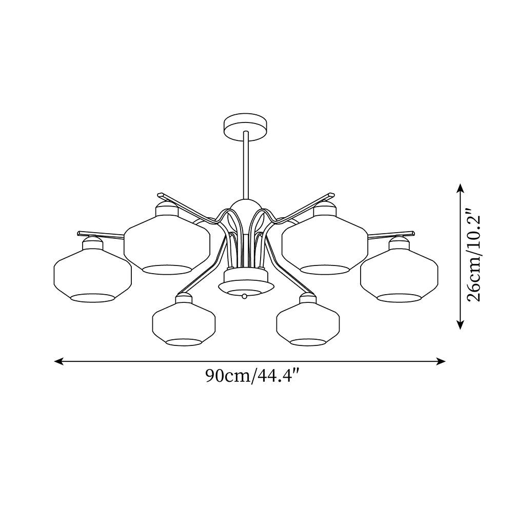 Chandelier White Glass Shades Chrome Walnut Arms Retro - Neutralighting