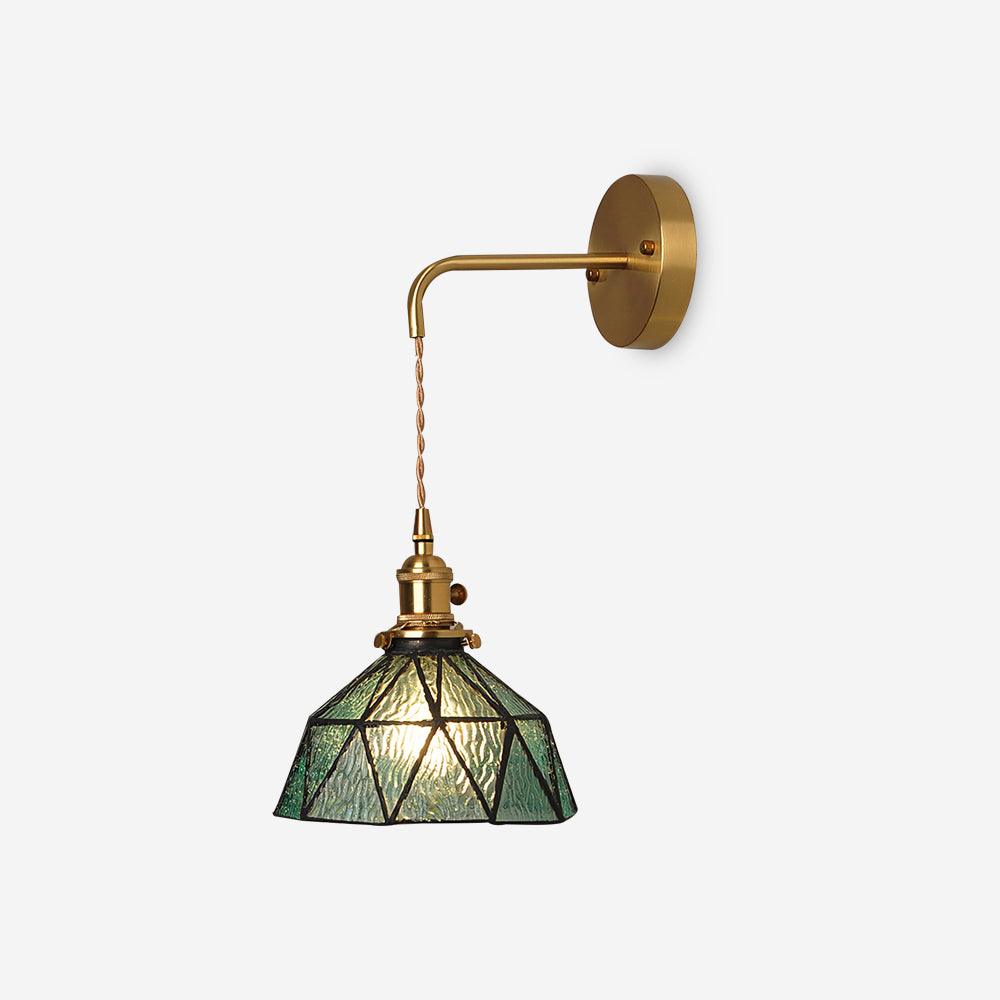 Wall Lamp Geometric Stained Glass Shade Vintage Brass Arm Pastoral - Neutralighting