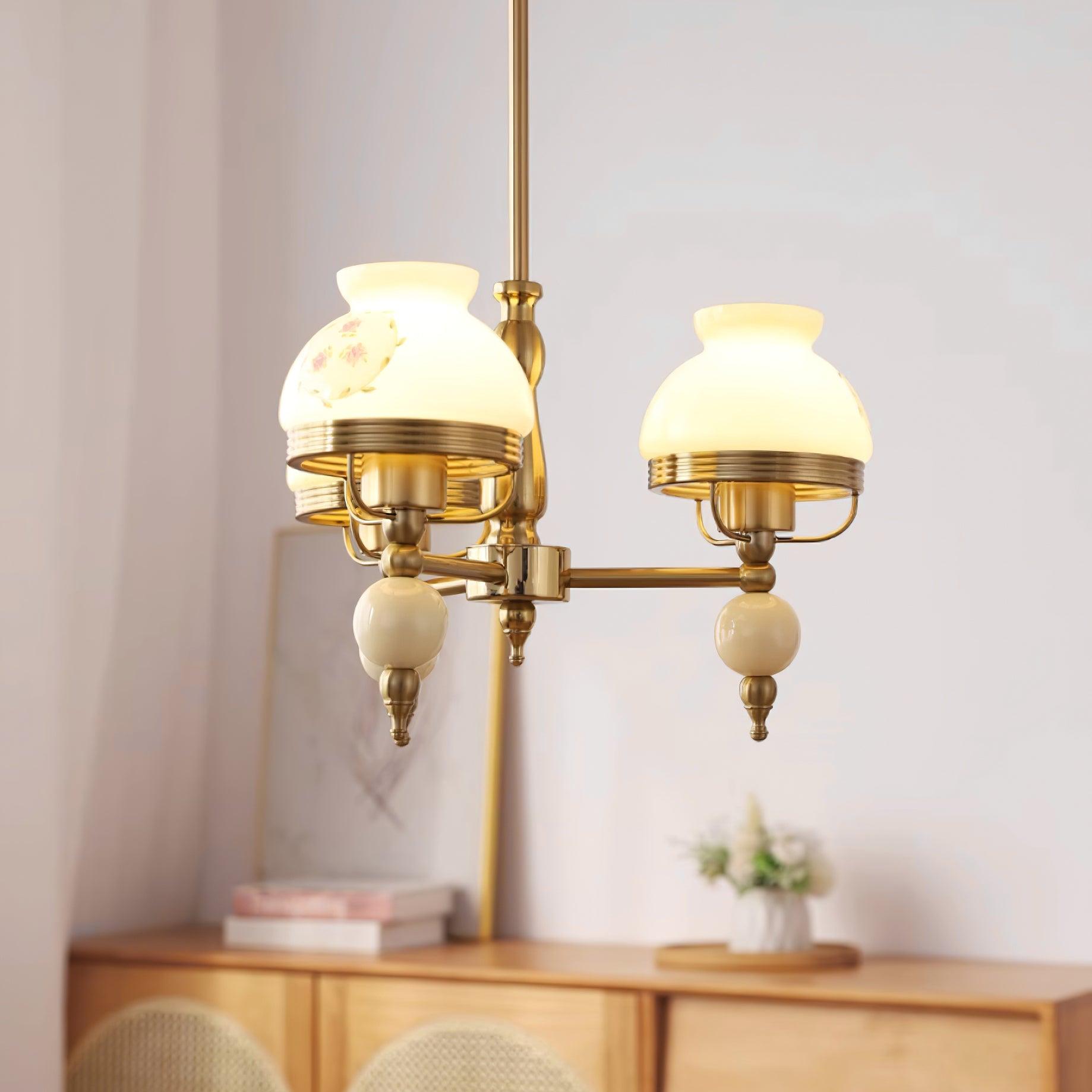 Chandelier Glass and Metal Fixture for Dining or Living Room Vintage - Neutralighting