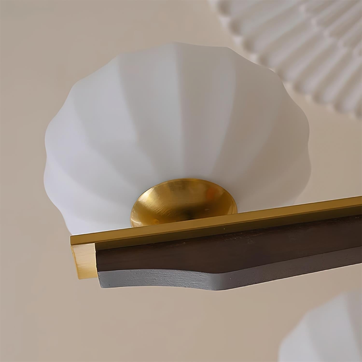Chandelier Walnut Wood Arms and Opal Glass Shades Midcentury - Neutralighting