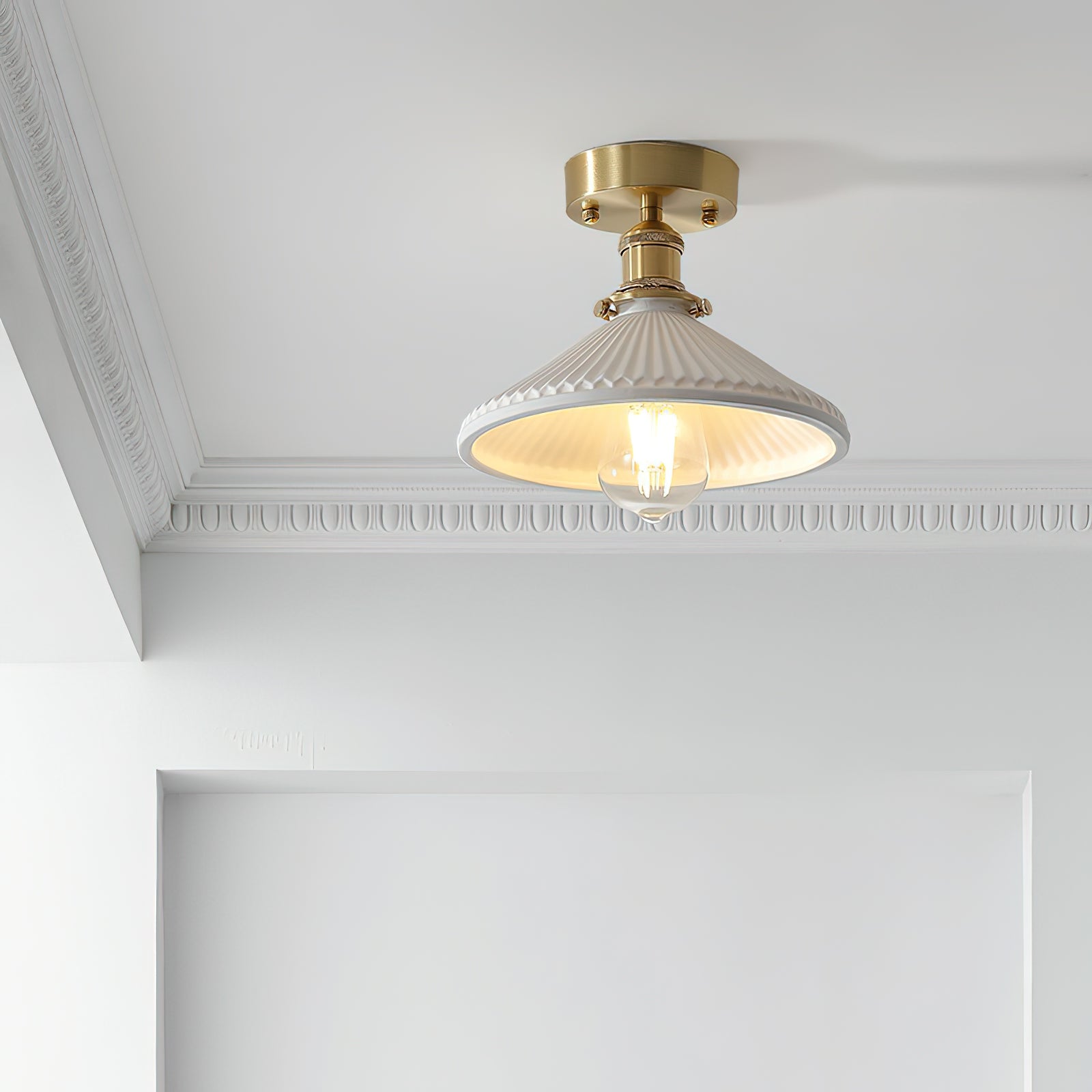 Belmont Vintage Brass & Ceramic Ceiling Light - Neutralighting