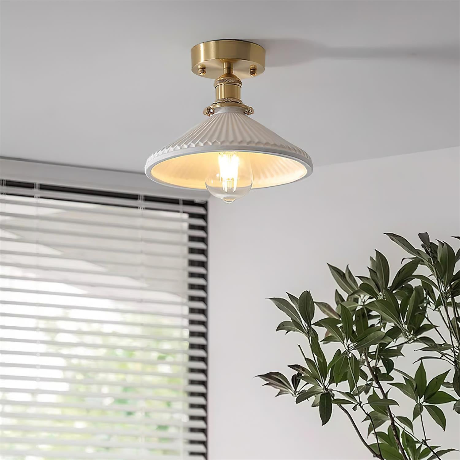 Belmont Vintage Brass & Ceramic Ceiling Light - Neutralighting