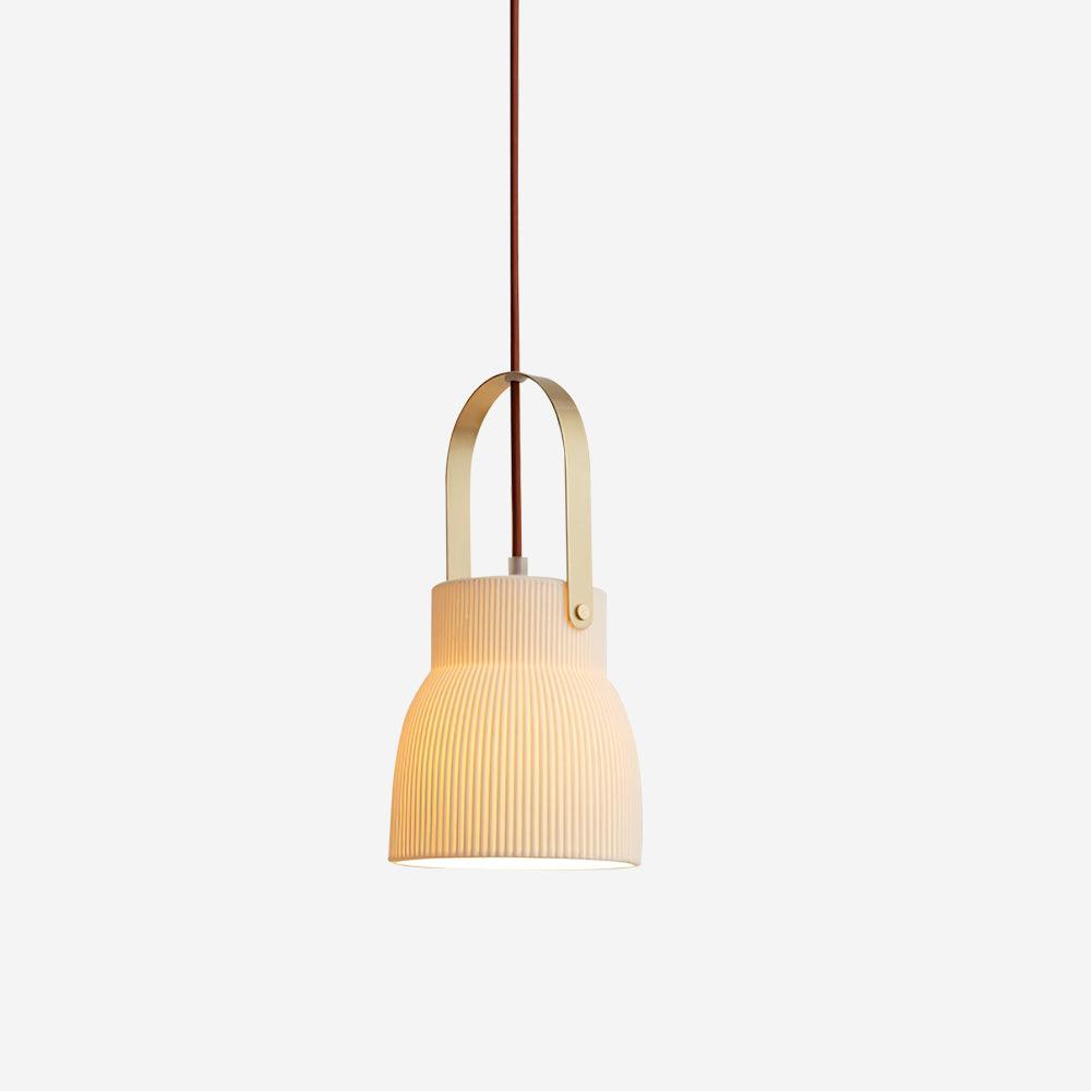 Pendant Lamp Ribbed White Ceramic with Brass Handle - Neutralighting