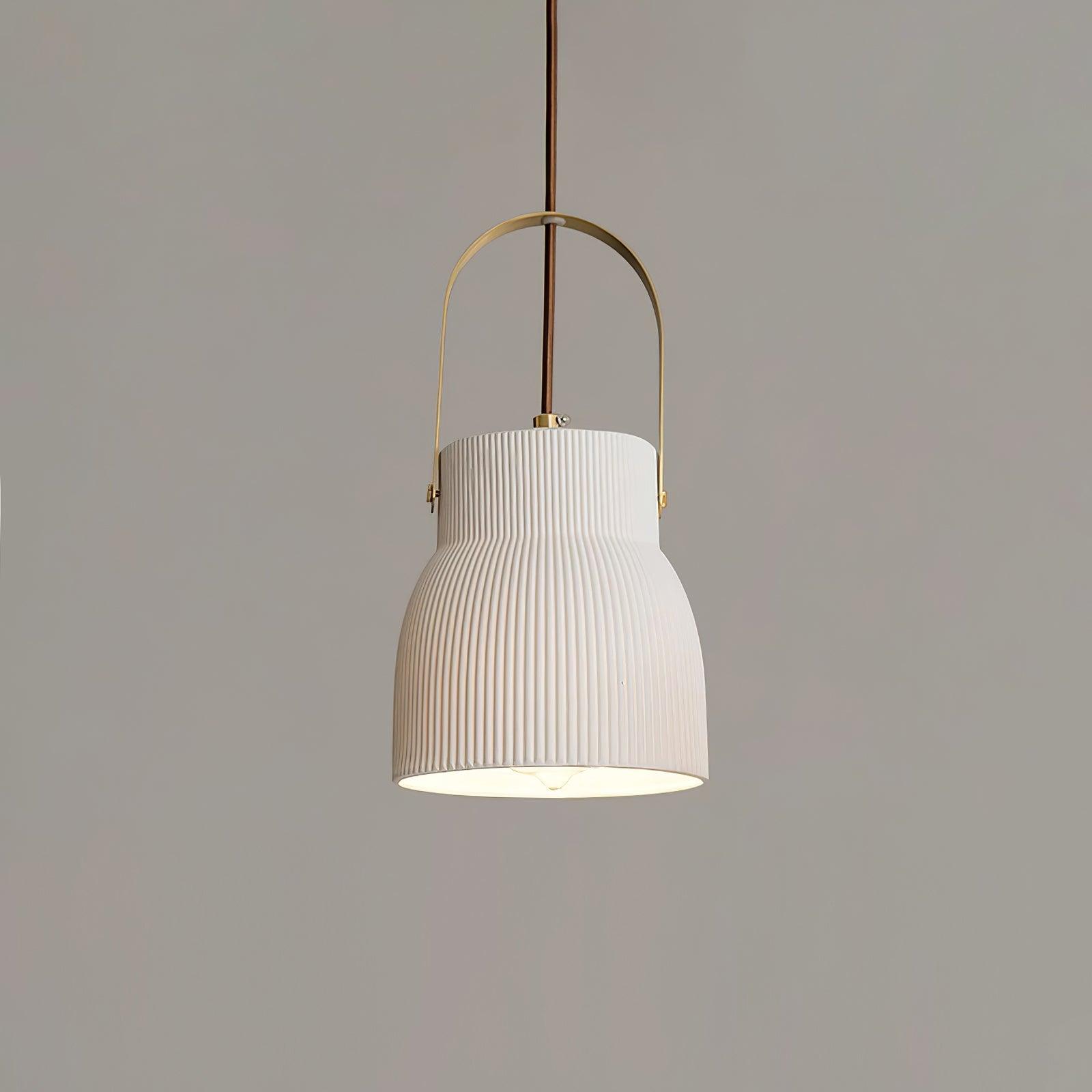 Pendant Lamp Ribbed White Ceramic with Brass Handle - Neutralighting