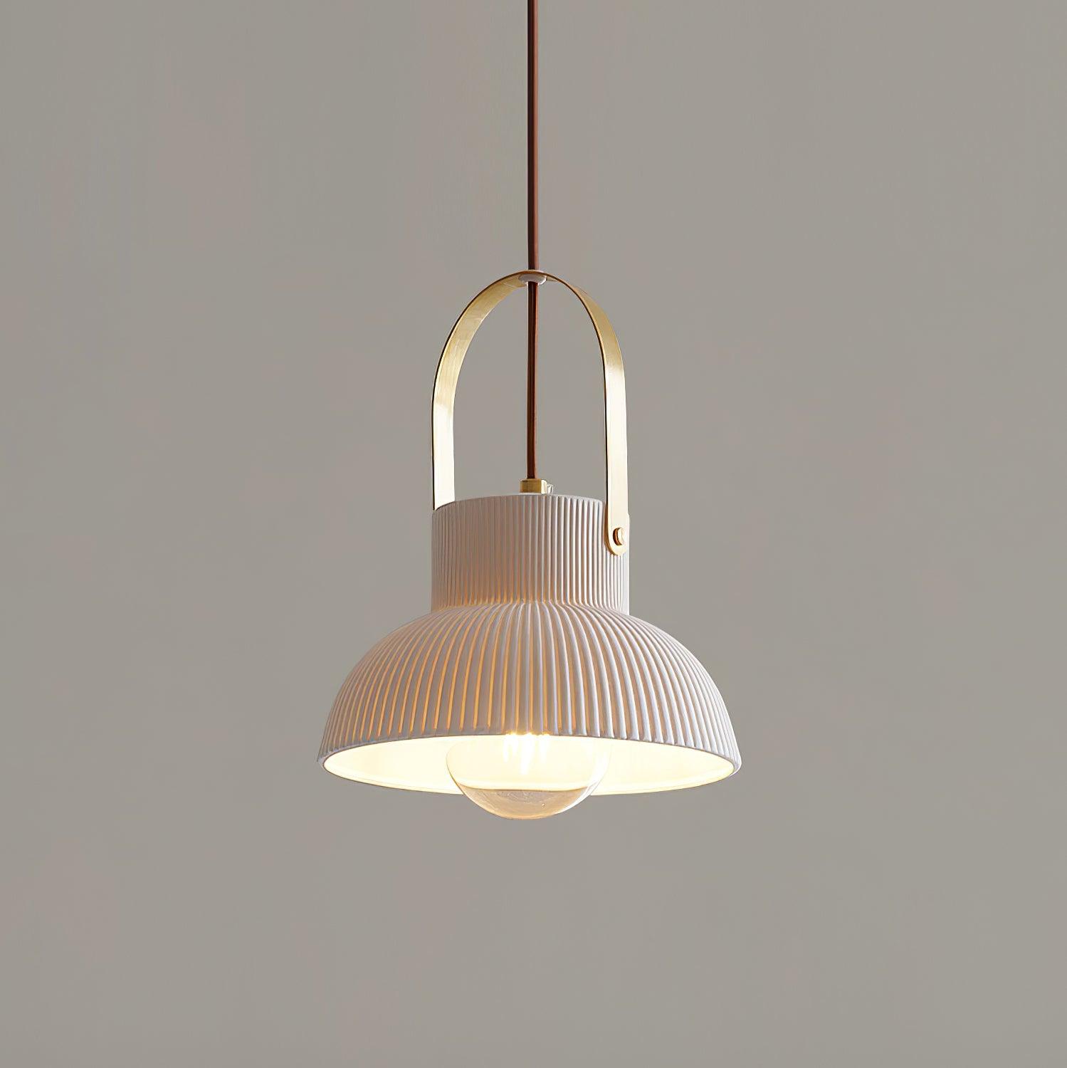Pendant Lamp Ribbed White Ceramic with Brass Handle - Neutralighting