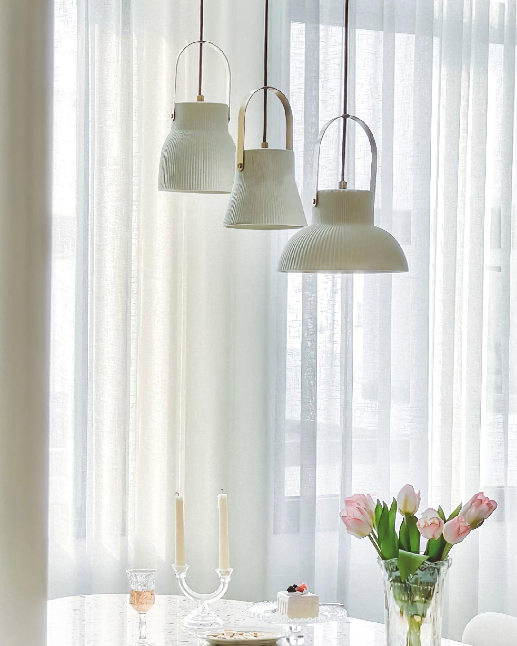 Pendant Lamp Ribbed White Ceramic with Brass Handle - Neutralighting
