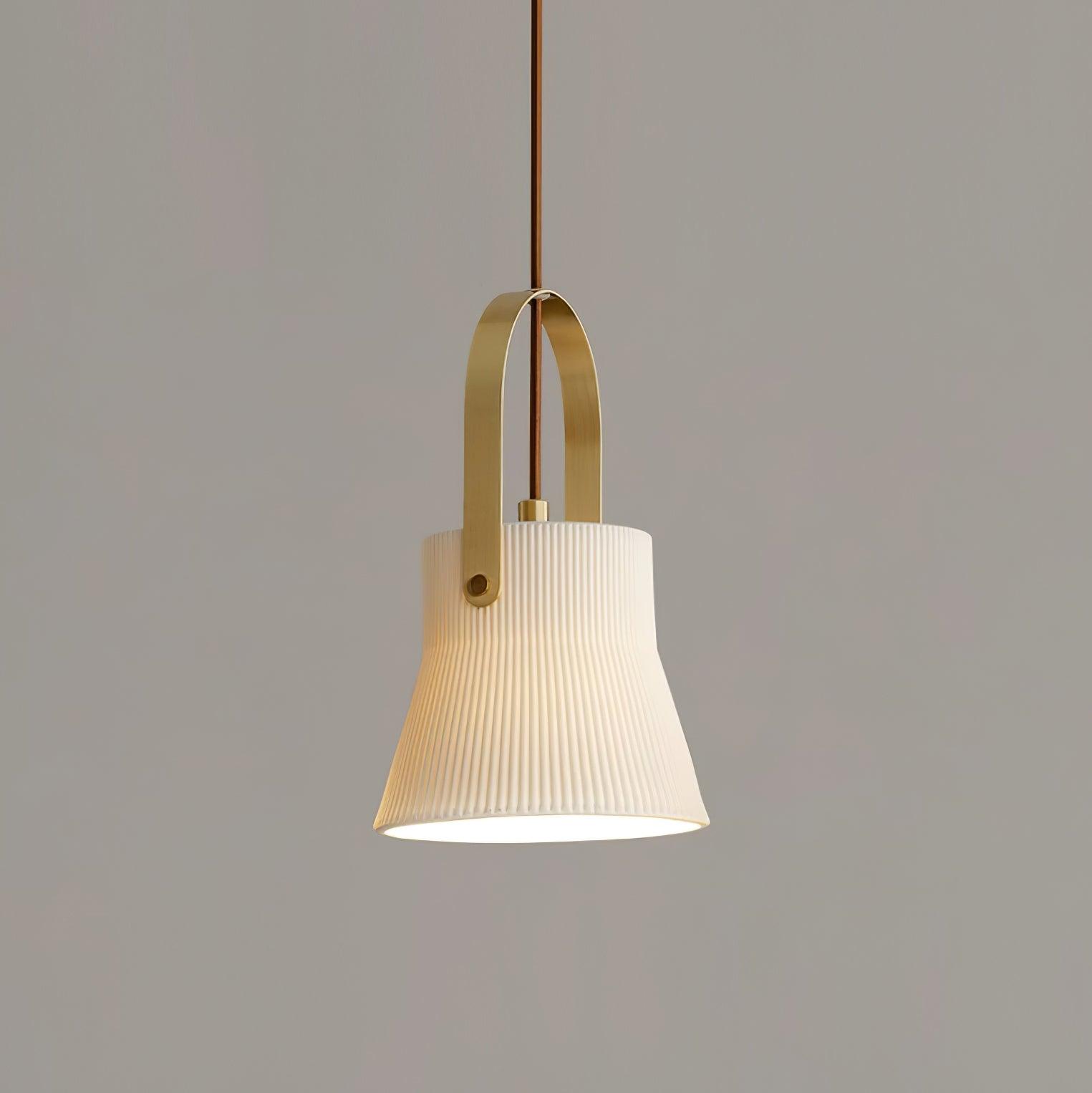 Pendant Lamp Ribbed White Ceramic with Brass Handle - Neutralighting
