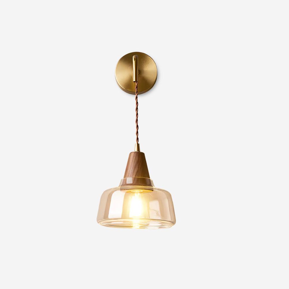 Wall Lamp Amber Glass Shade Tapered Walnut Accent Soft Glow Modern - Neutralighting