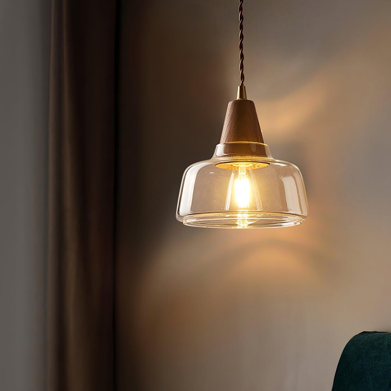 Wall Lamp Amber Glass Shade Tapered Walnut Accent Soft Glow Modern - Neutralighting