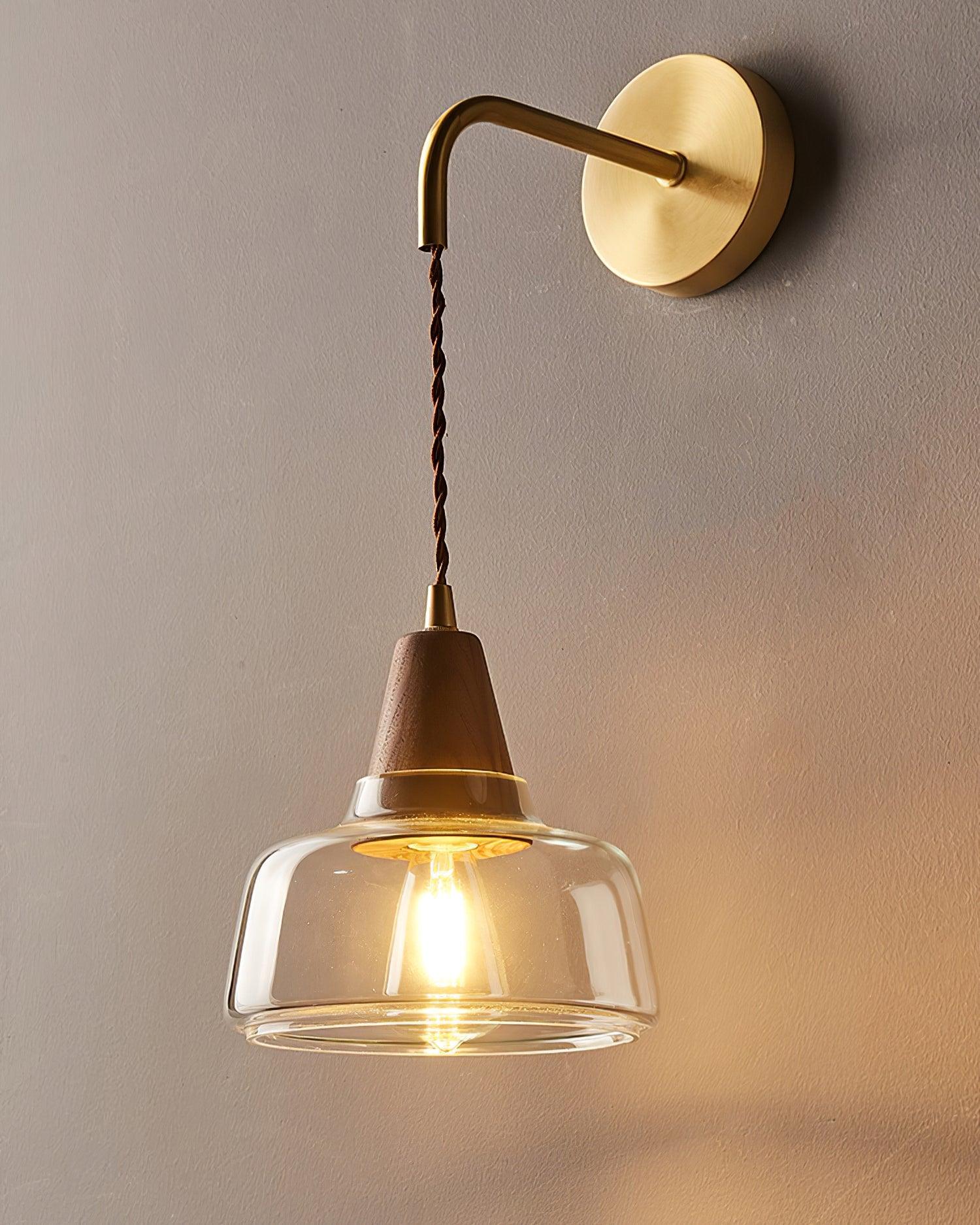 Wall Lamp Amber Glass Shade Tapered Walnut Accent Soft Glow Modern - Neutralighting