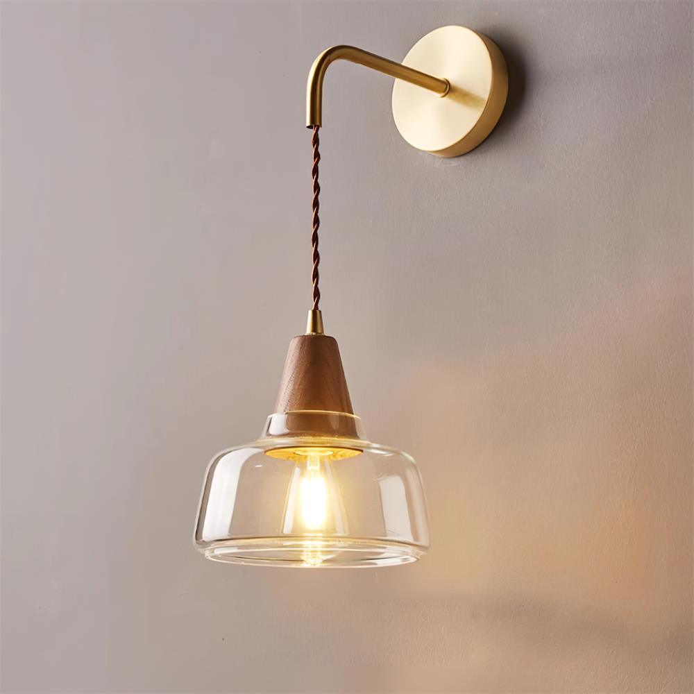Wall Lamp Amber Glass Shade Tapered Walnut Accent Soft Glow Modern - Neutralighting