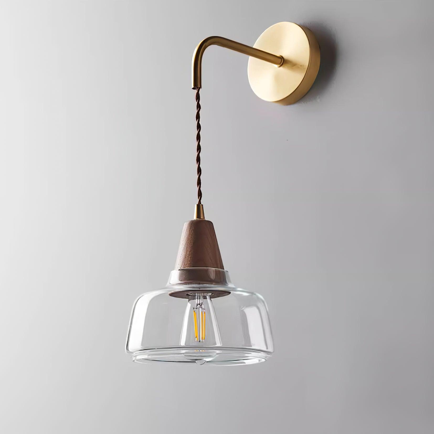Wall Lamp Amber Glass Shade Tapered Walnut Accent Soft Glow Modern - Neutralighting