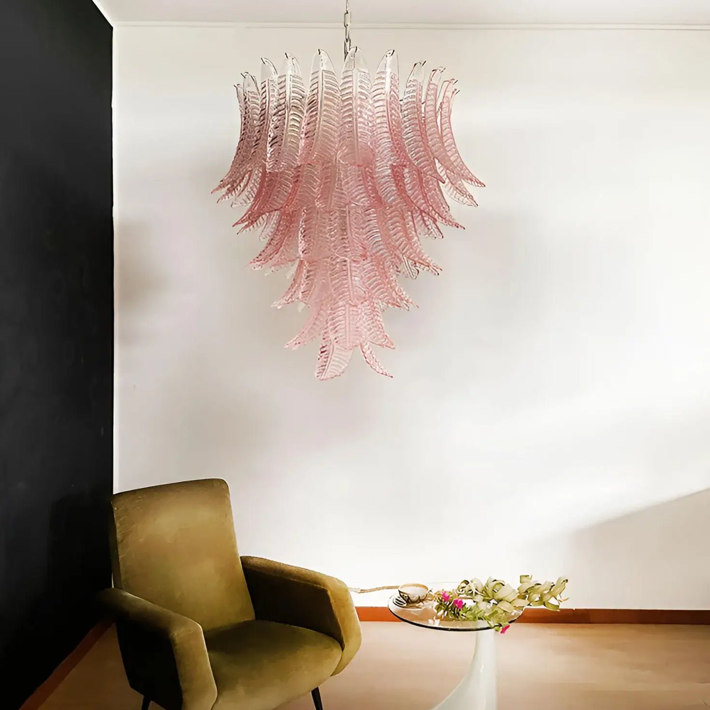 Aurora Chandelier Pink Murano Glass Leaves Cascading Romantic