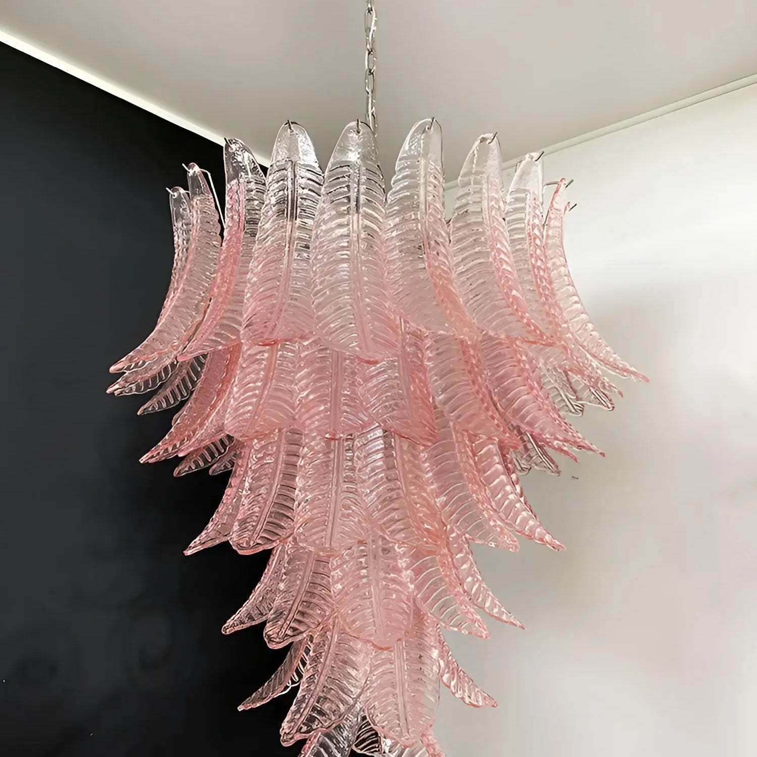 Aurora Chandelier Pink Murano Glass Leaves Cascading Romantic