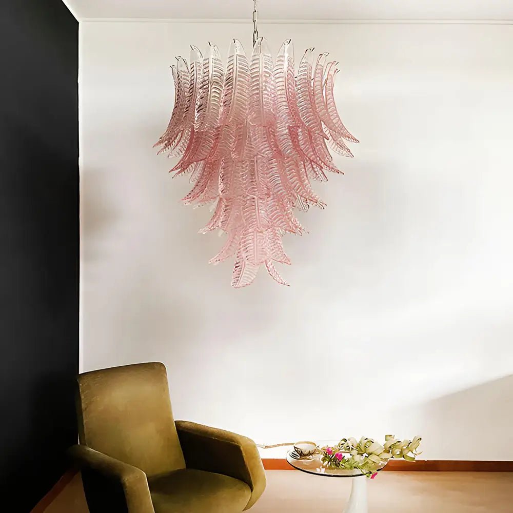 Aurora Chandelier Pink Murano Glass Leaves Cascading Romantic