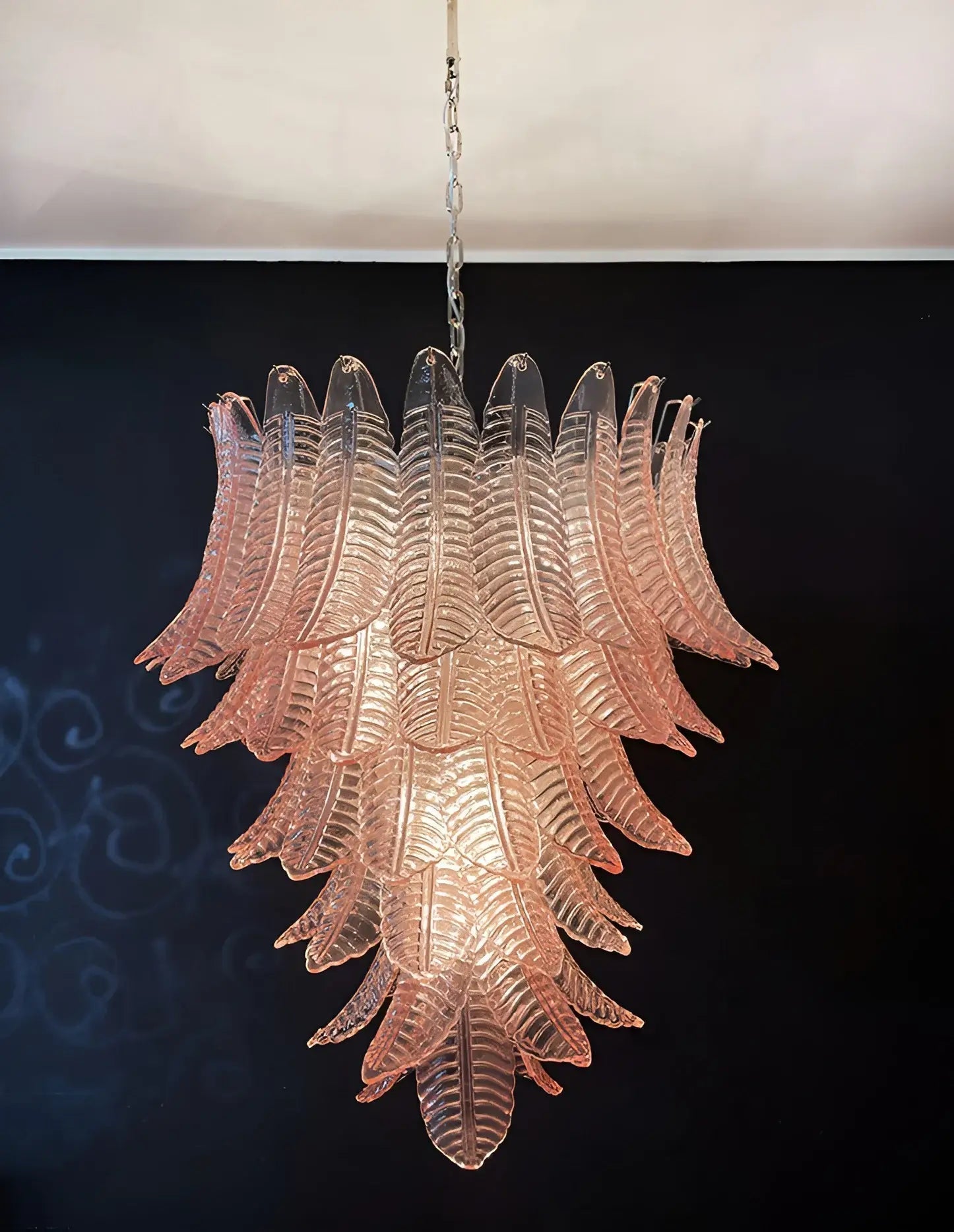 Aurora Chandelier Pink Murano Glass Leaves Cascading Romantic