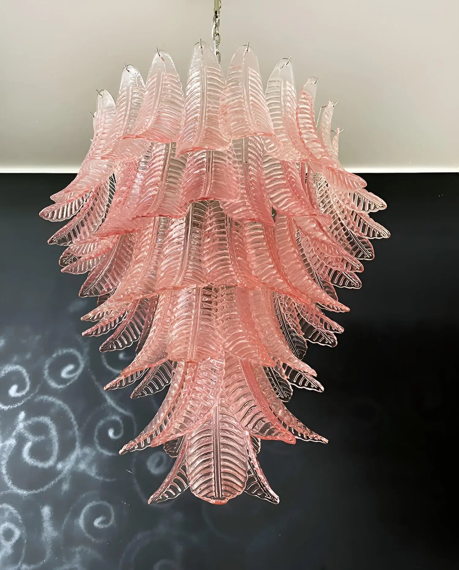 Aurora Chandelier Pink Murano Glass Leaves Cascading Romantic
