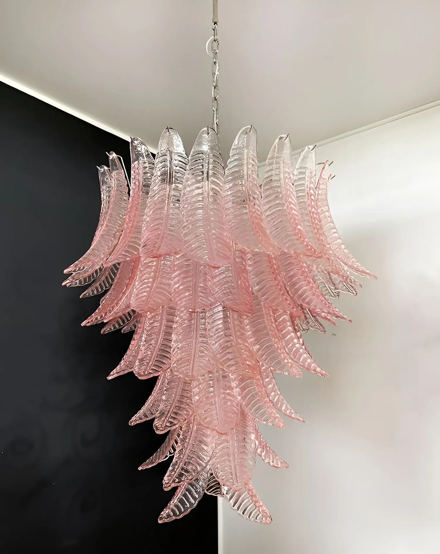 Aurora Chandelier Pink Murano Glass Leaves Cascading Romantic