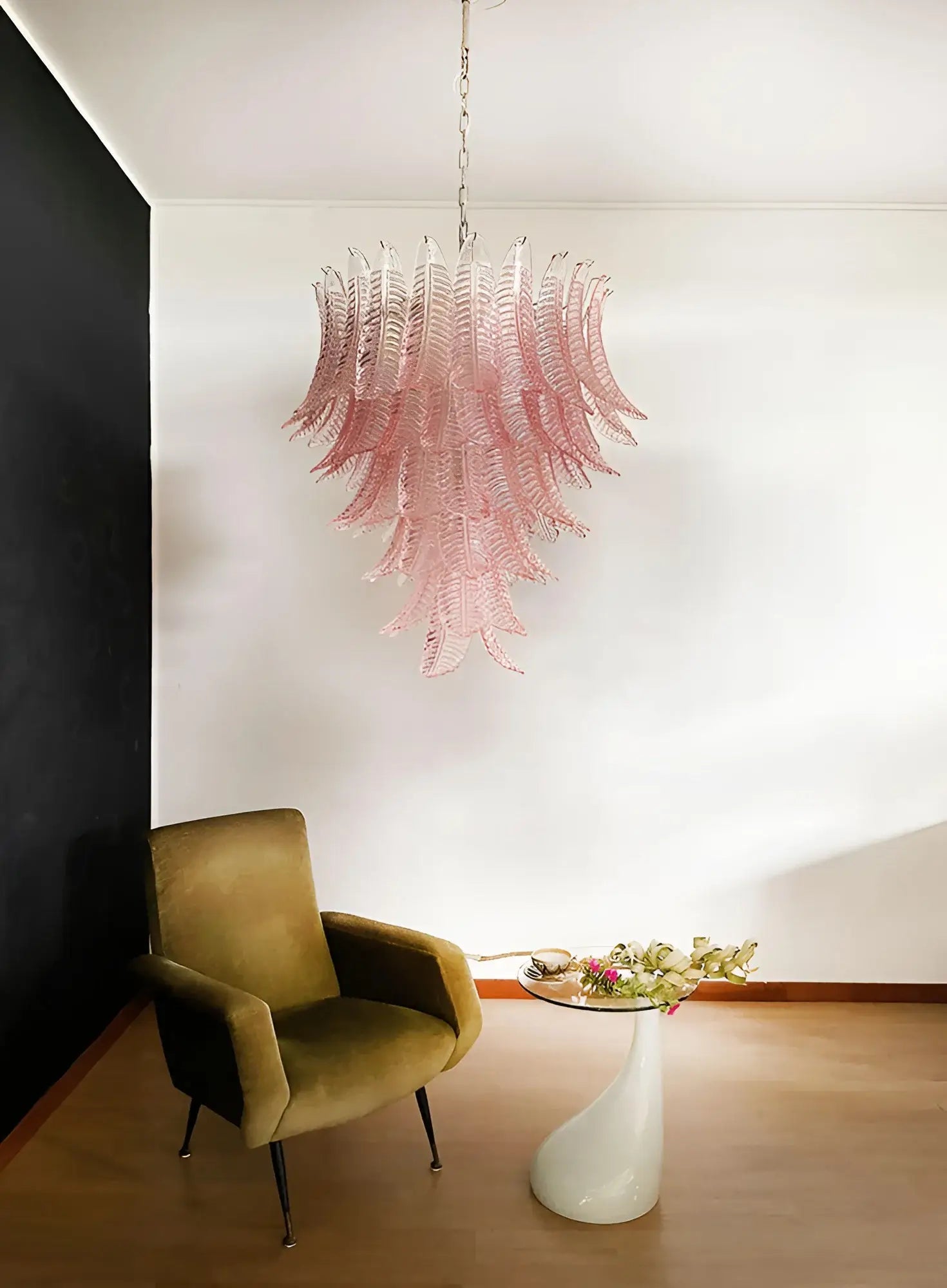 Aurora Chandelier Pink Murano Glass Leaves Cascading Romantic
