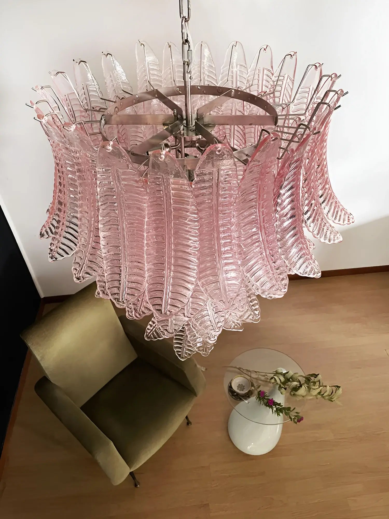 Aurora Chandelier Pink Murano Glass Leaves Cascading Romantic