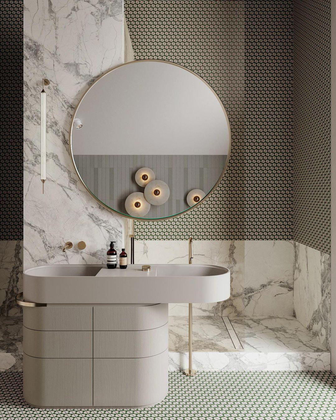 Round Wall Lamp Alabaster Fluted Brass - Neutralighting