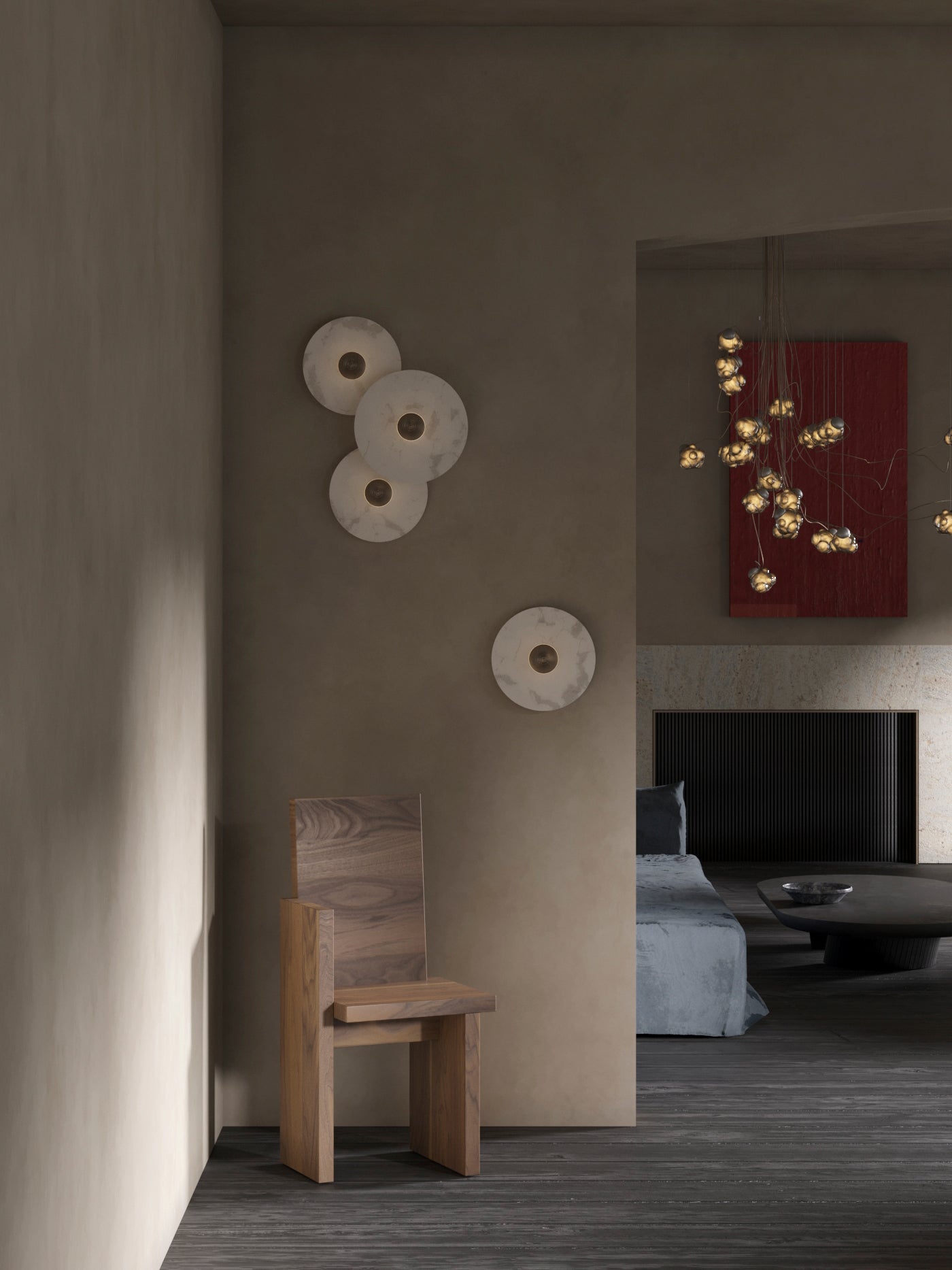 Round Wall Lamp Alabaster Fluted Brass - Neutralighting