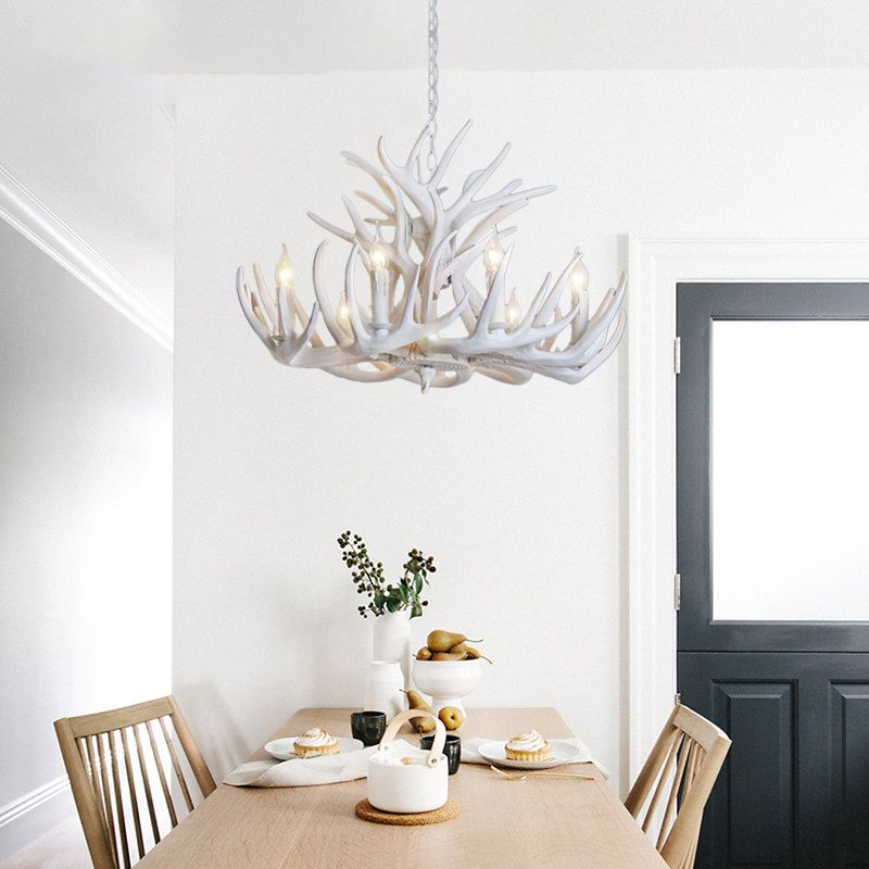 Silva Rustic Antler Metal/Resin Chandelier White Dining Room - Neutralighting