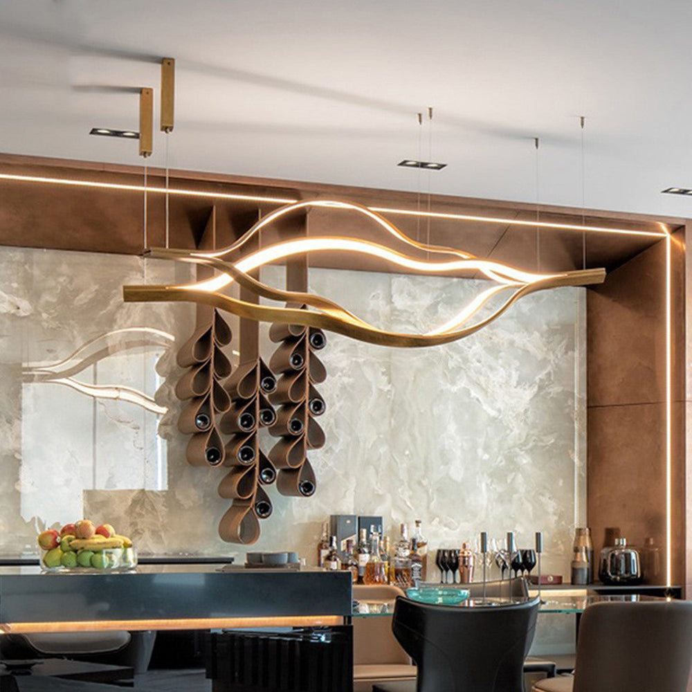 Arisha LED Linear Minimalist Wave Golden Leaf Shaped Pendant Light - Neutralighting