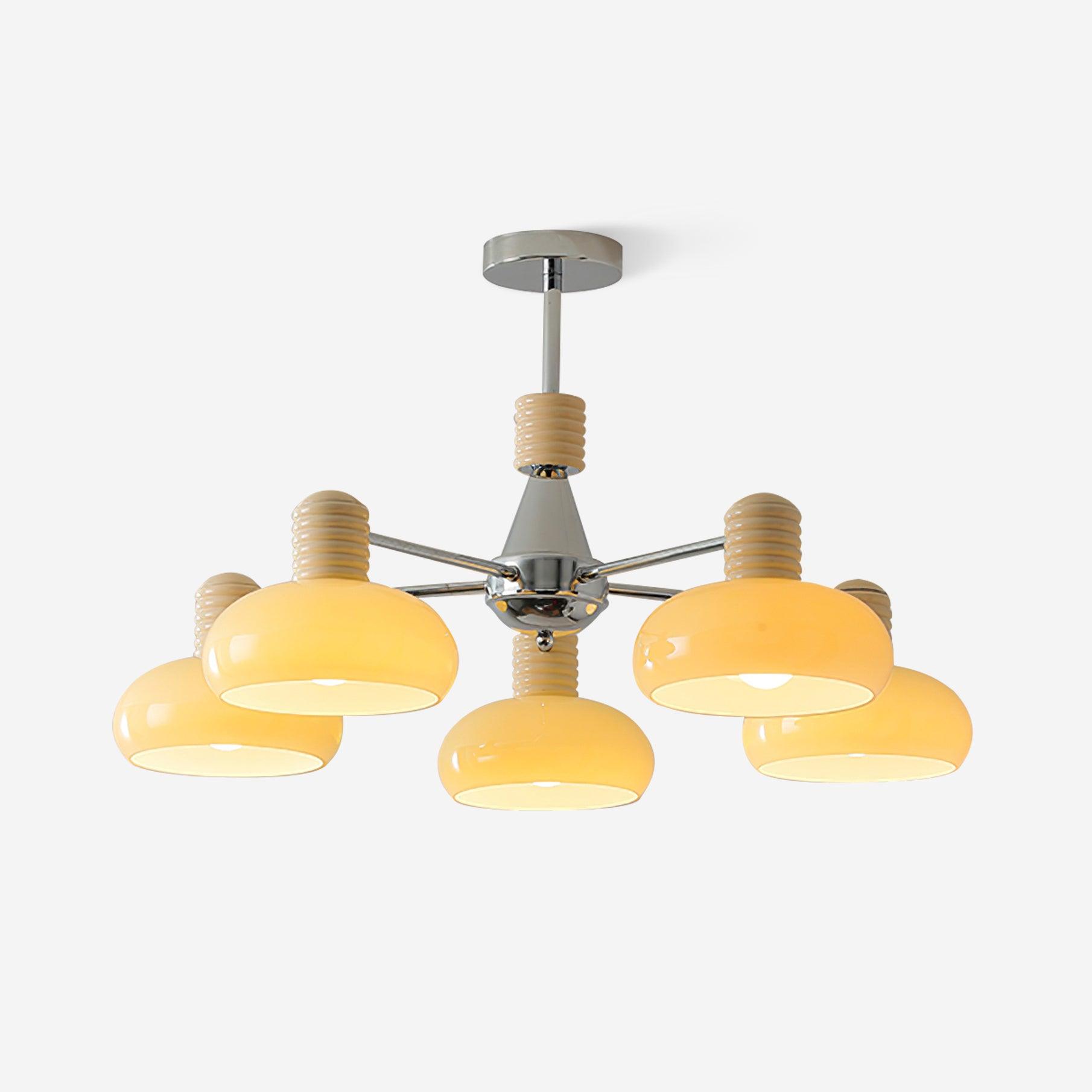 Chandelier Persimmon with Beige Glass Shades and Chrome Frame - Neutralighting