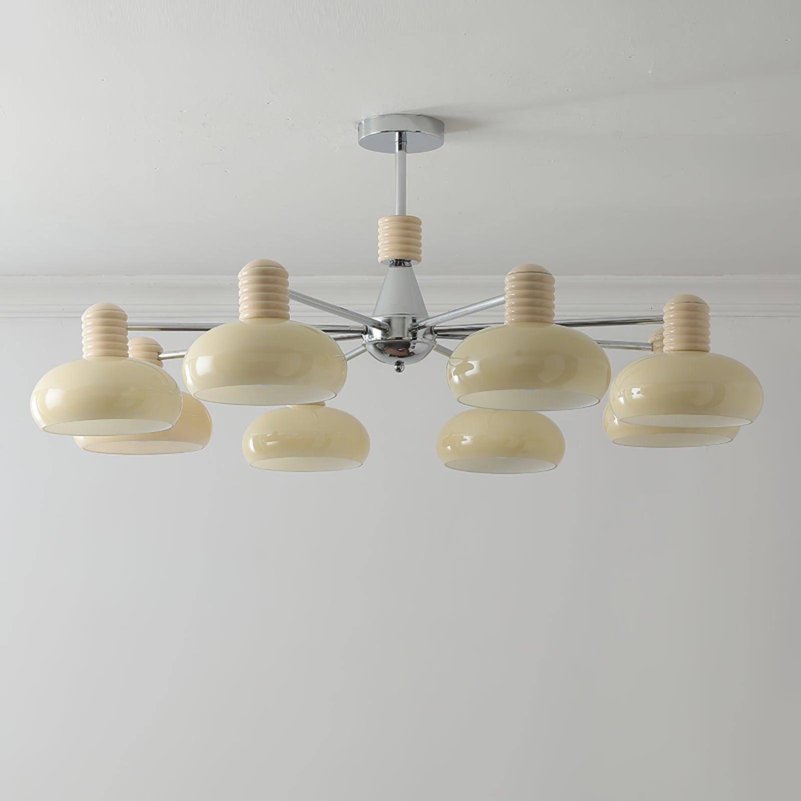 Chandelier Persimmon with Beige Glass Shades and Chrome Frame - Neutralighting