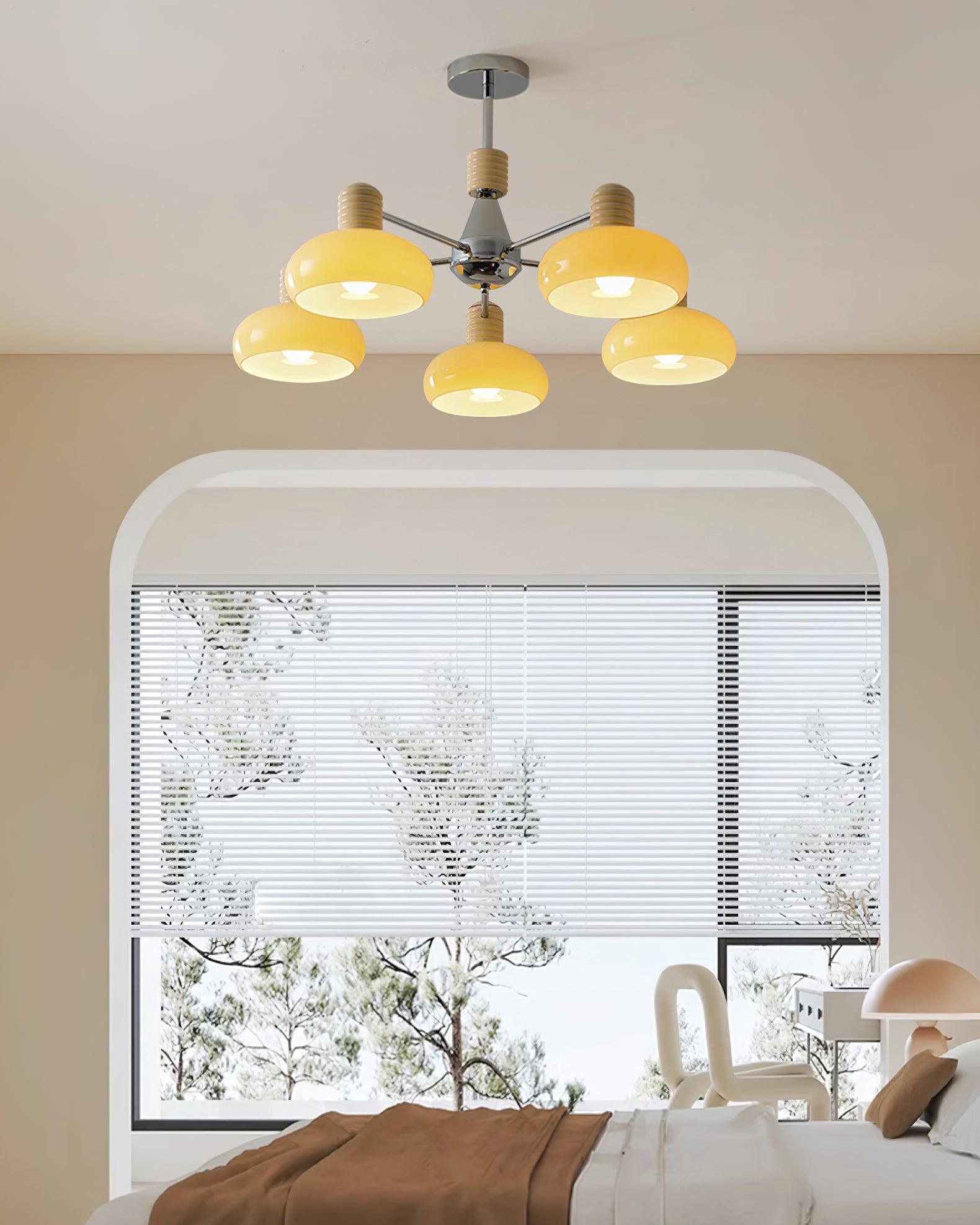 Chandelier Persimmon with Beige Glass Shades and Chrome Frame - Neutralighting