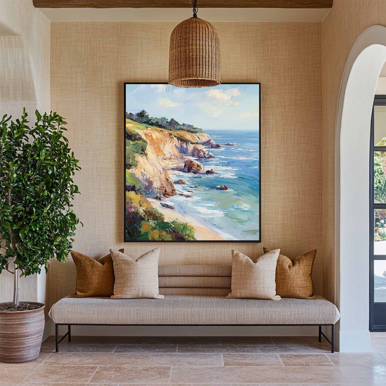 Blue‑Sand Tall Coastal‑Cliff Vibrant‑Seascape Artwork