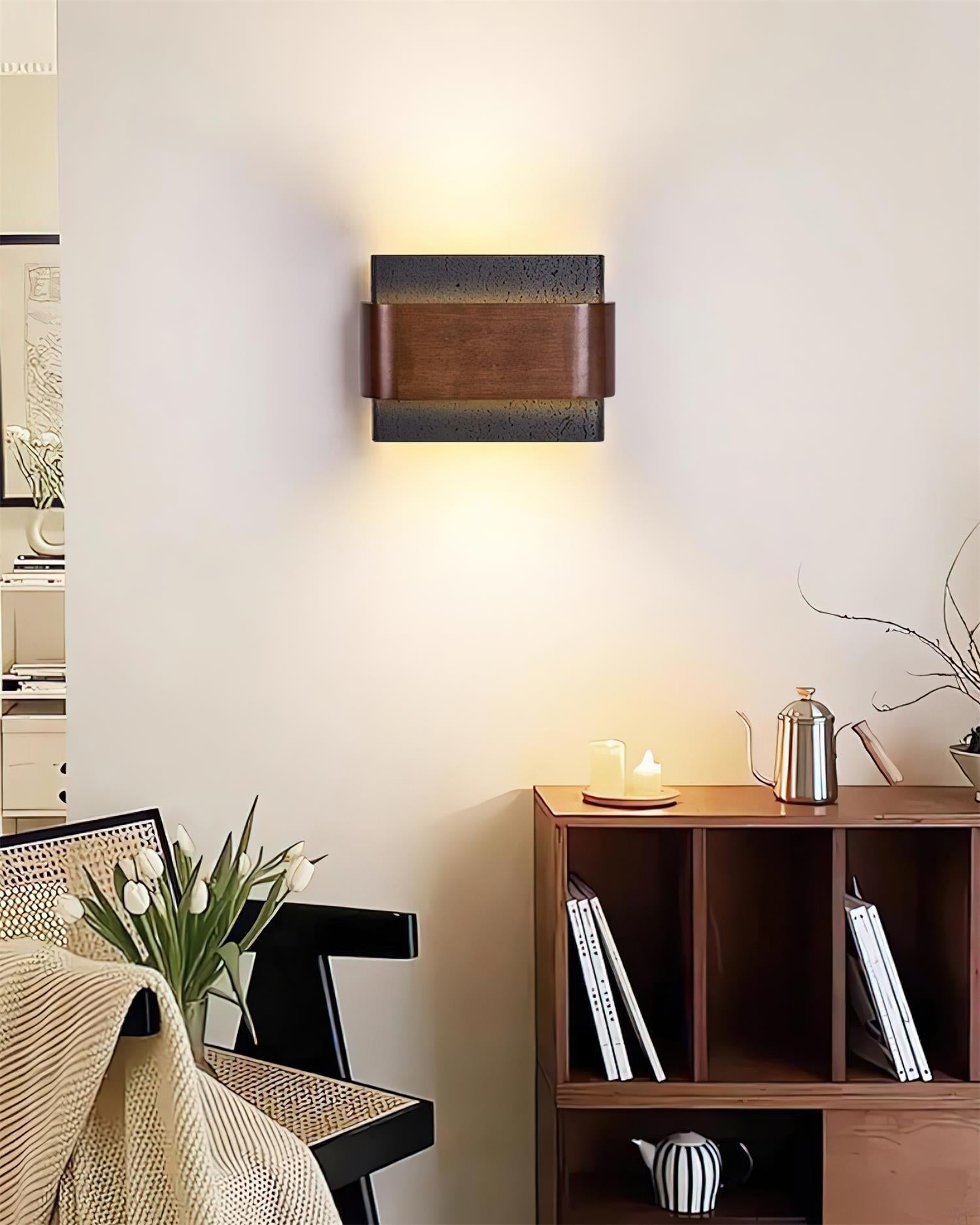 Ritta Travertine Wall Lamp Wood-finish Arc - Neutralighting