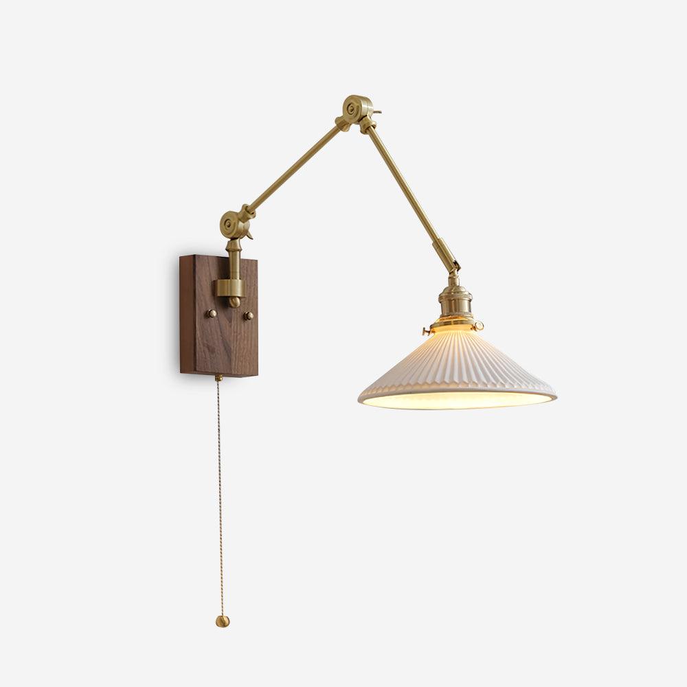 Wall Lamp Adjustable Arm Pleated Shade Walnut Base Vintage Task - Neutralighting