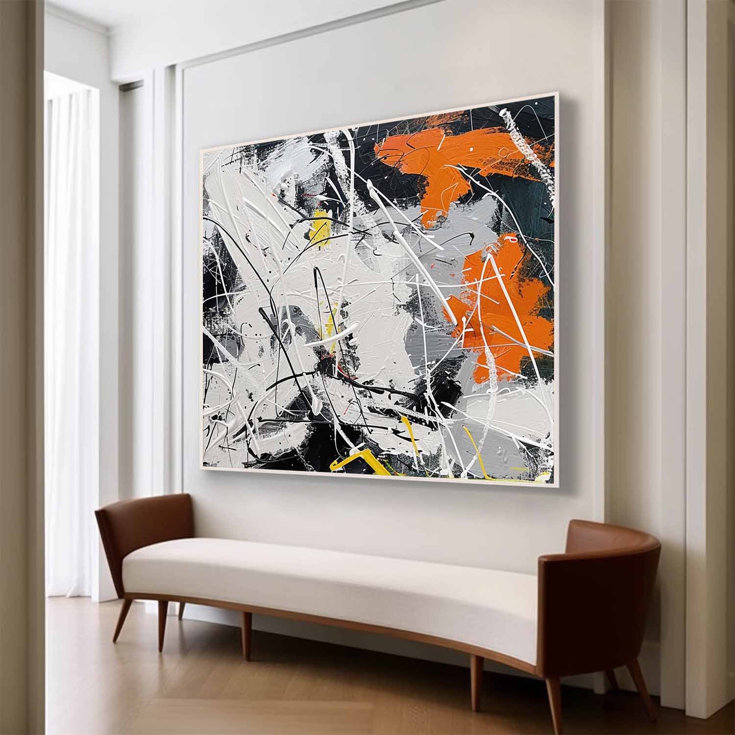 Wall Art Chaotic Abstract Dripping Lines Orange