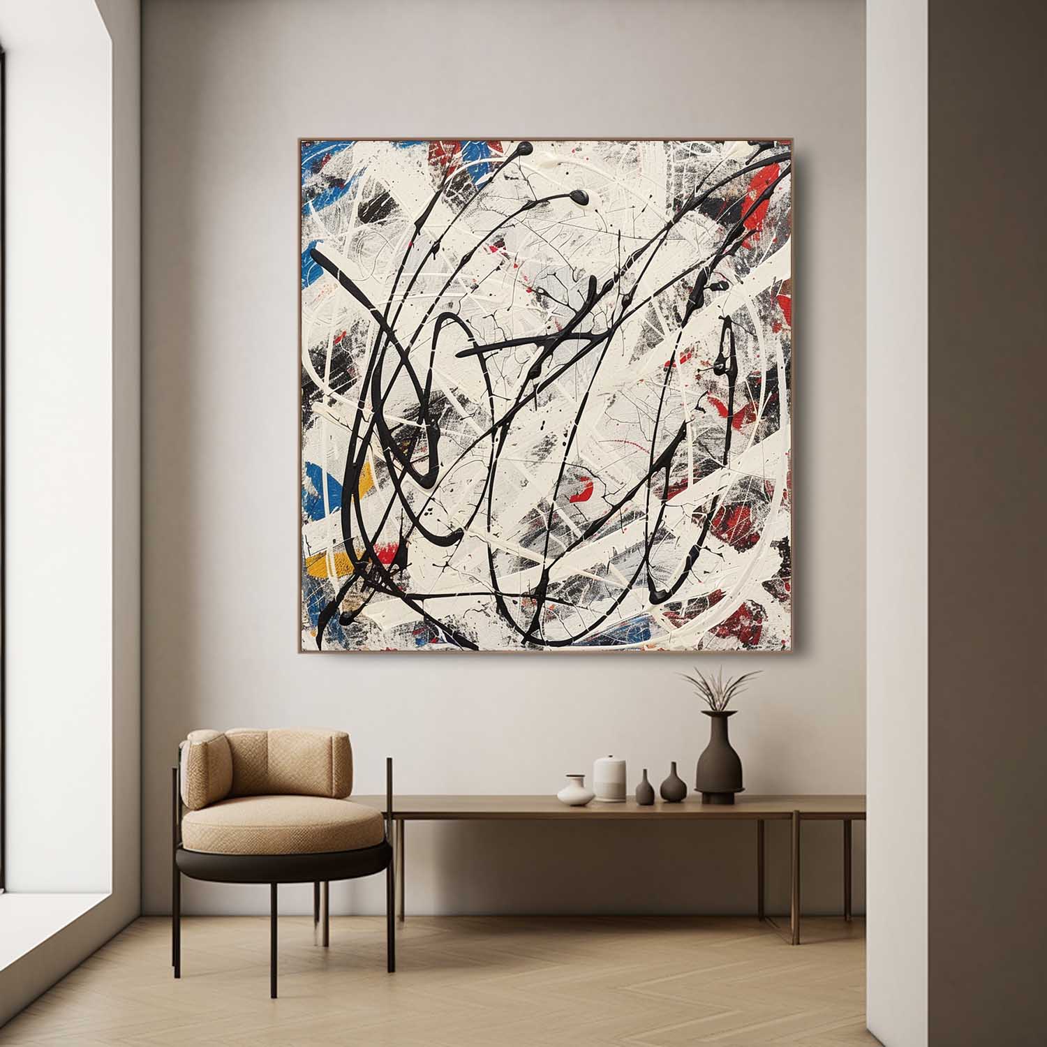 Wall Art Bold Black Curved Line Abstract Chaotic