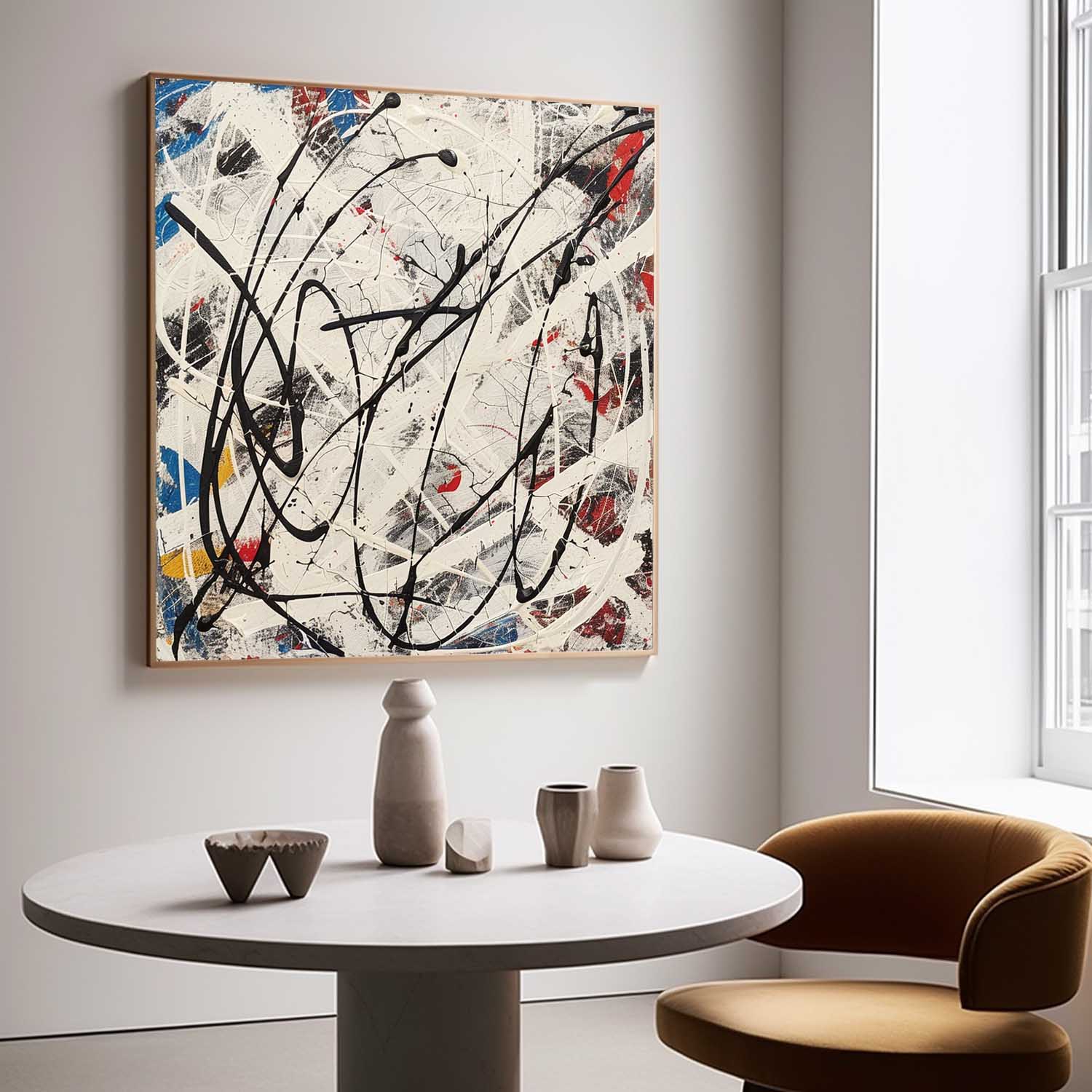 Wall Art Bold Black Curved Line Abstract Chaotic