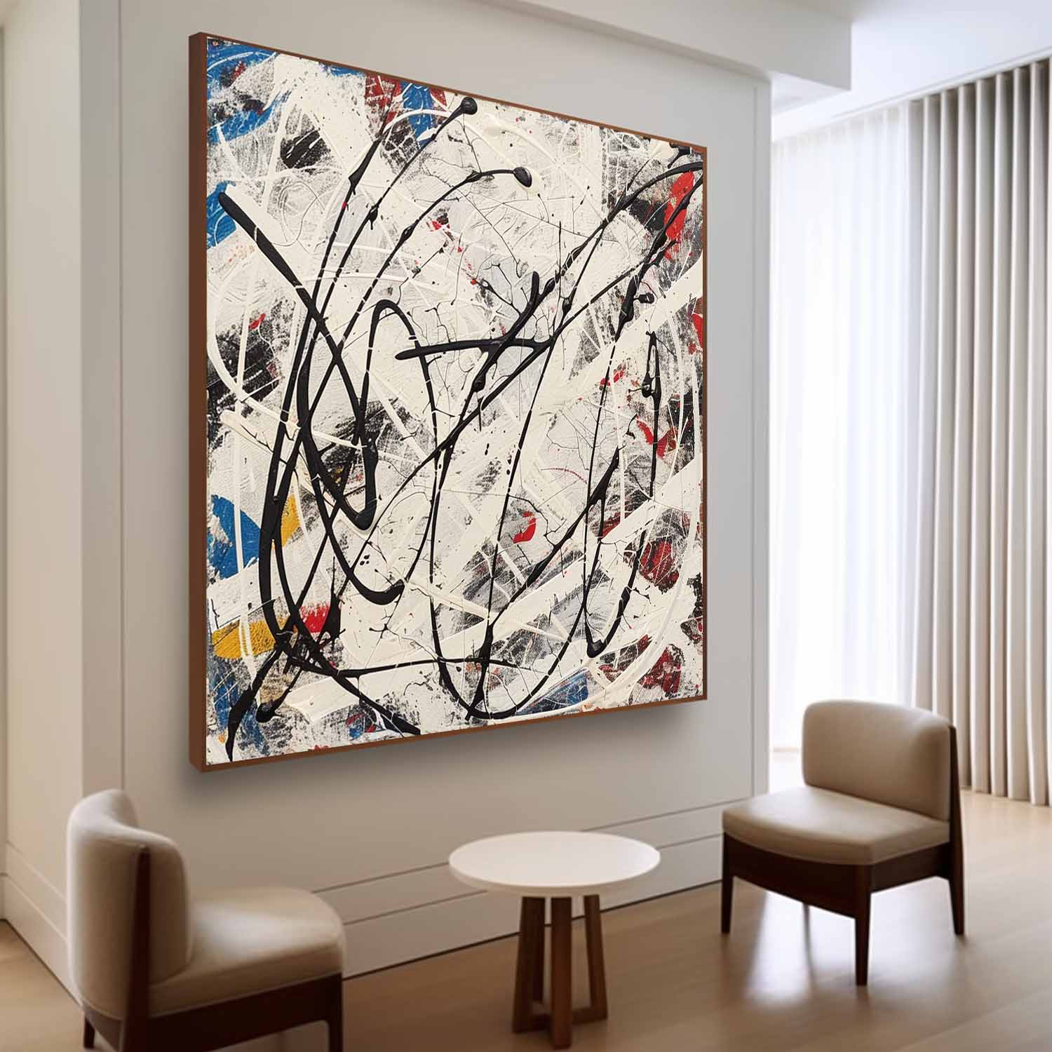 Wall Art Bold Black Curved Line Abstract Chaotic