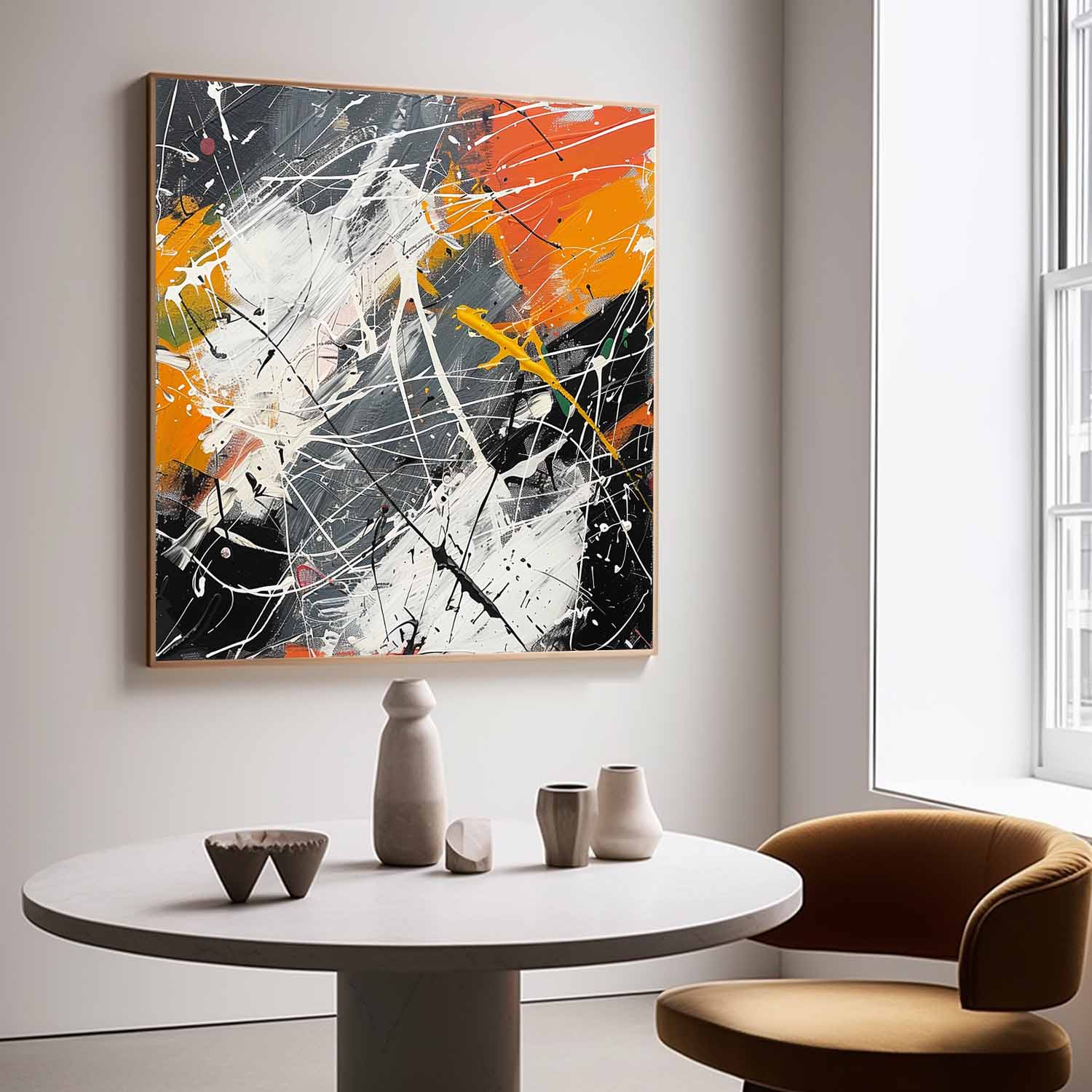 Wall Art Abstract Bold Orange Accent Blocks Expressionism