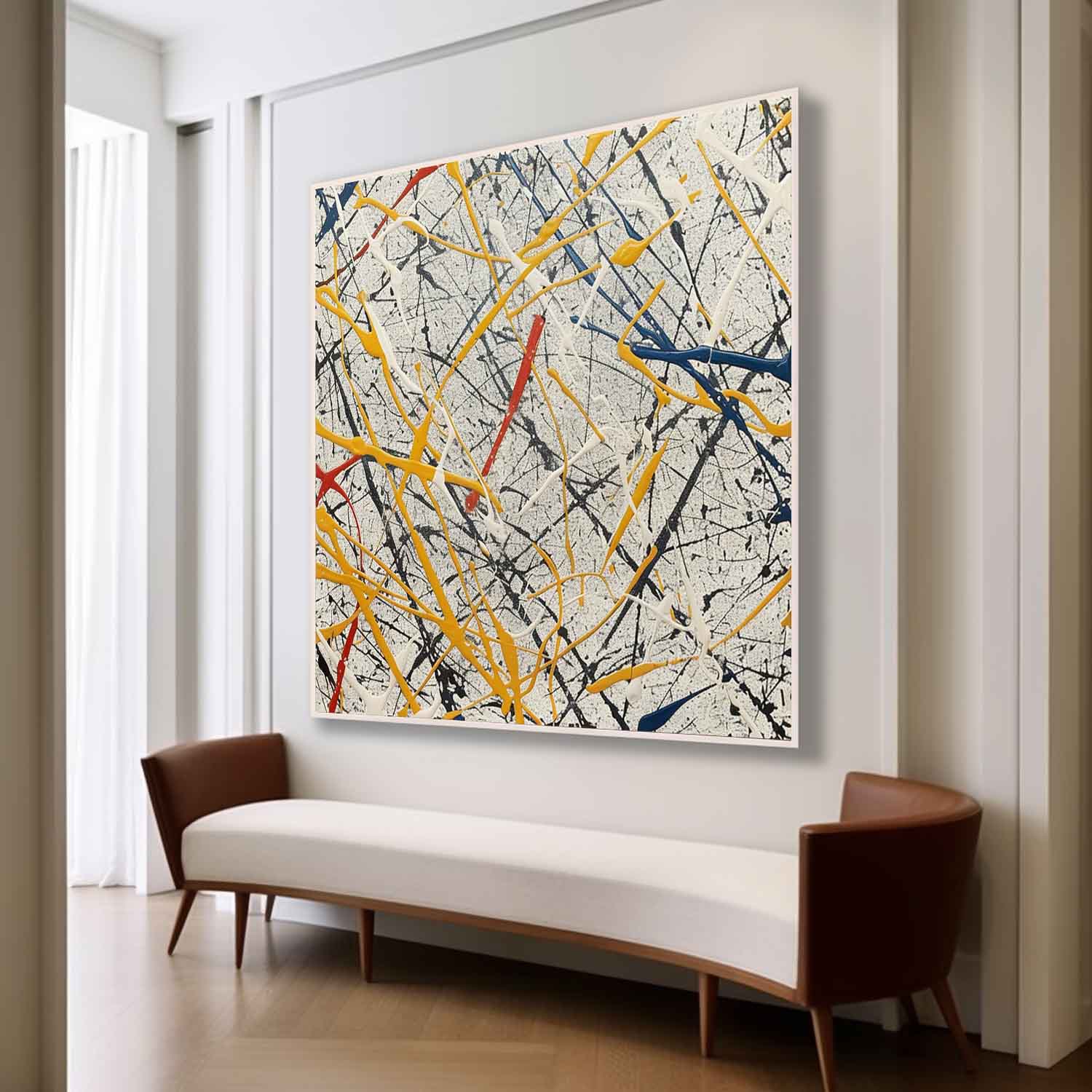 Wall Art Crisscrossing Colorful Drip Line Yellow