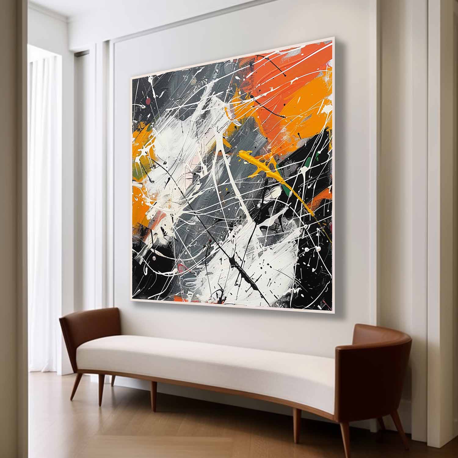 Wall Art Abstract Bold Orange Accent Blocks Expressionism