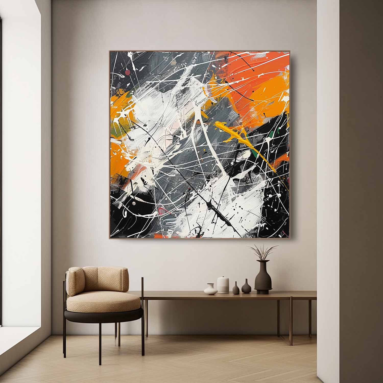 Wall Art Abstract Bold Orange Accent Blocks Expressionism