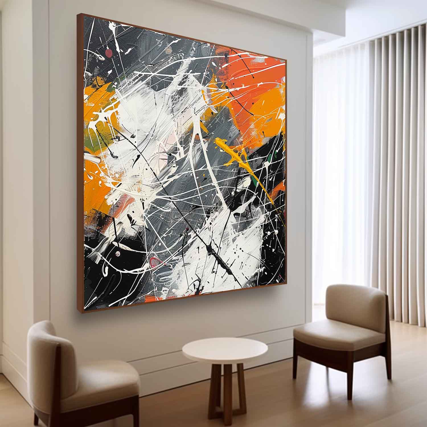 Wall Art Abstract Bold Orange Accent Blocks Expressionism
