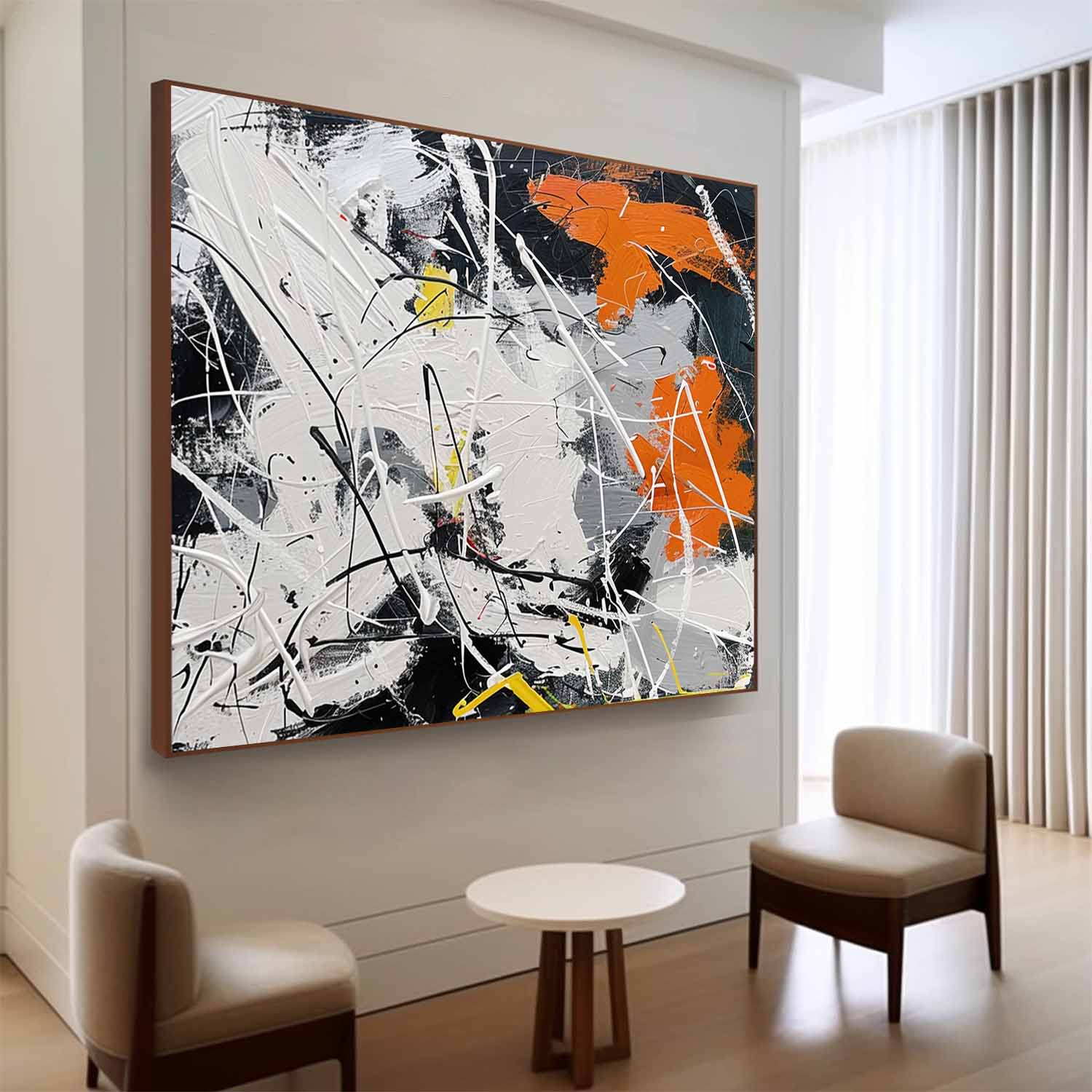 Wall Art Chaotic Abstract Dripping Lines Orange